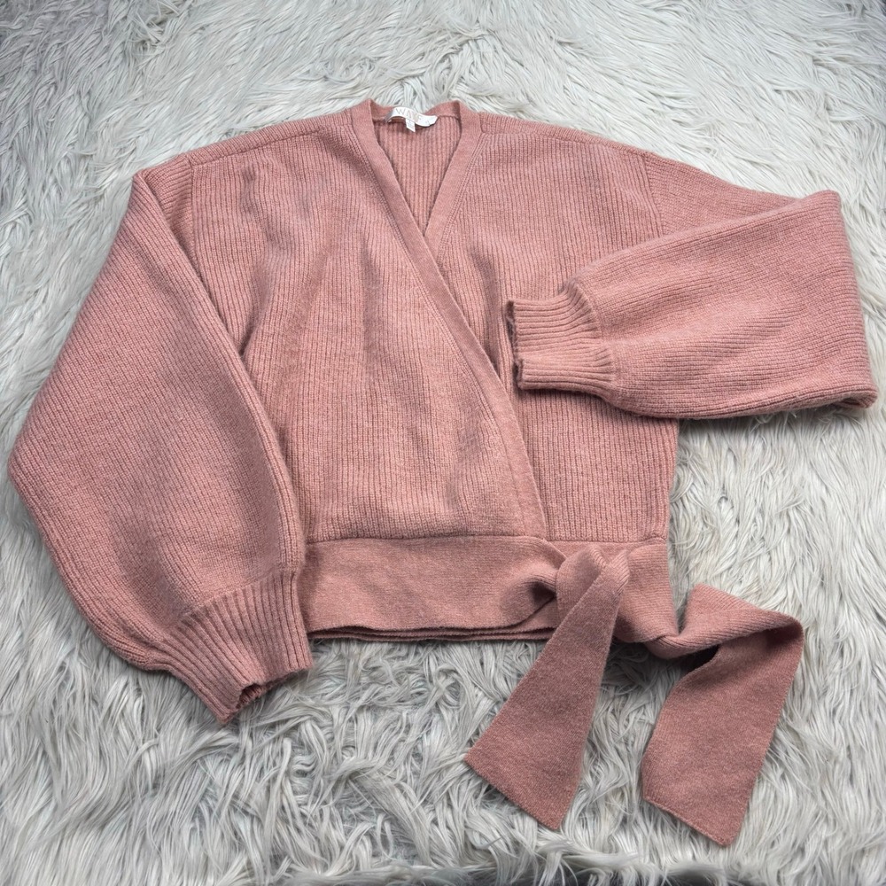WAYF Women's L Pink Tie Hem Wrap Cardigan Ballet Core Soft Girl Coquette